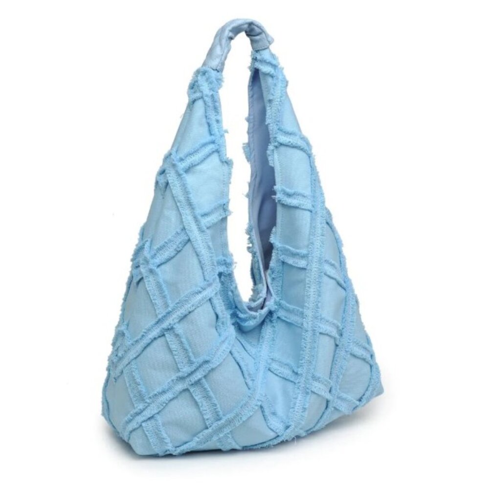 Urban Expressions Barbuda Cotton Fringe Hobo Handbag- Baby/Sky Blue - Picture 4 of 10